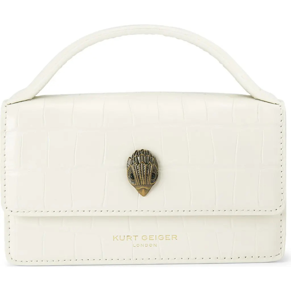 Kurt Geiger London Extrasmall Bond Croc Embossed Leather Top Handle Bag in White at Nordstrom | Nordstrom