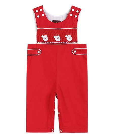 Red & White Santa Faces Smocked Overalls - Infant & Toddler | Zulily