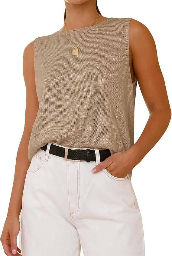BTFBM Sleeveless Sweater Tops for Women 2026 Crew Neck Lightweight Casual Loose Tank Summer Outfi... | Amazon (US)