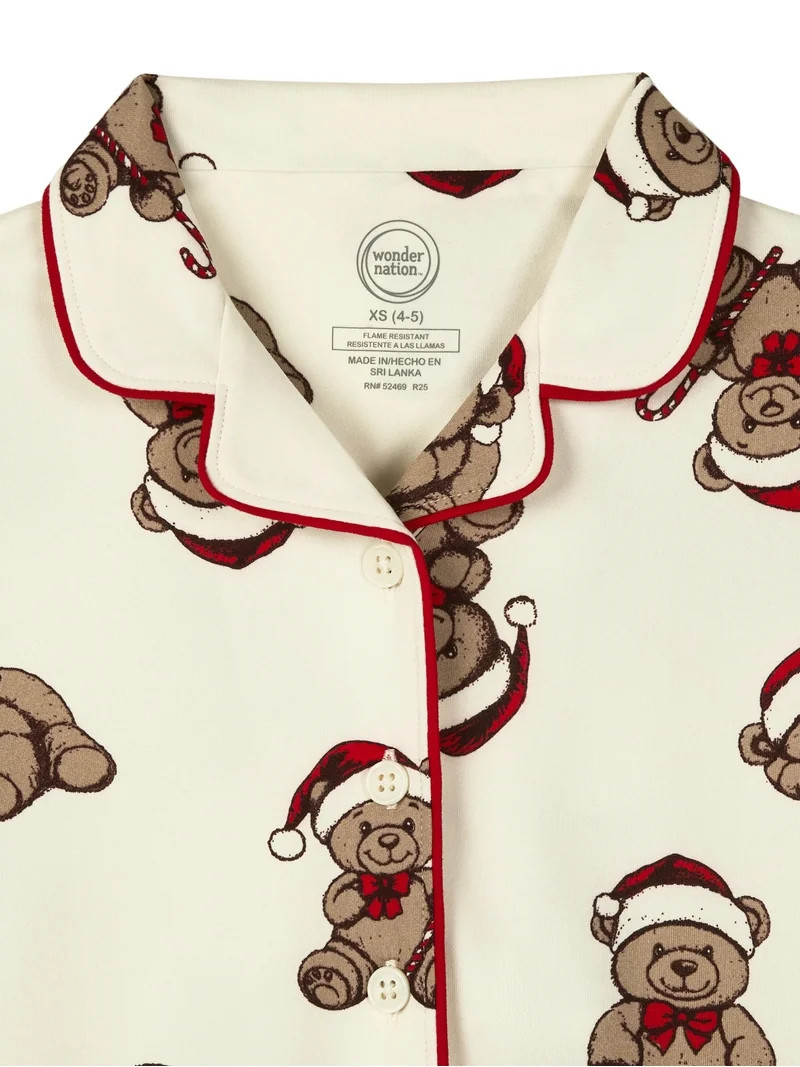 Wonder Nation Girls Long Sleeve Button Front Pajama Top and Pants Set with Eyemask, 3-Piece, Size... | Walmart (US)