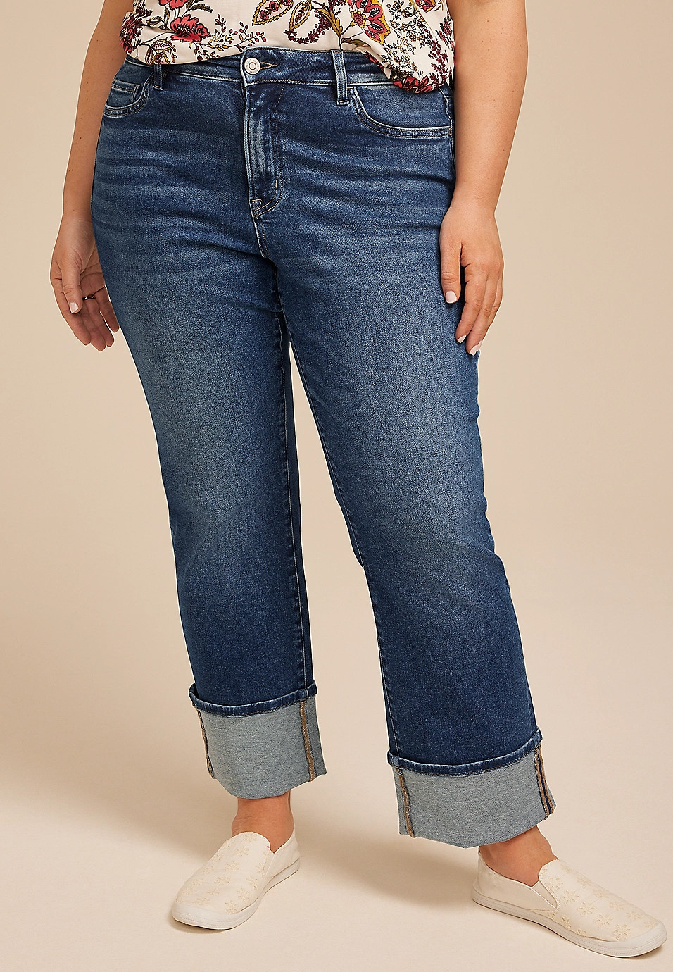 Plus Size Flying Monkey™ Mid Rise Cuff Hem Straight Jean | Maurices