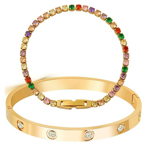 A D. ALLEN & DANMI. 18 K Gold Plated Love Bangle Bracelet Set Flexible Wide Wristband Bangle Bang... | Amazon (US)