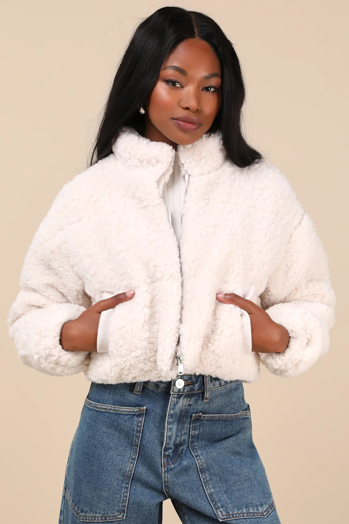 Clermont Ivory Shearling Cropped Jacket | Lulus