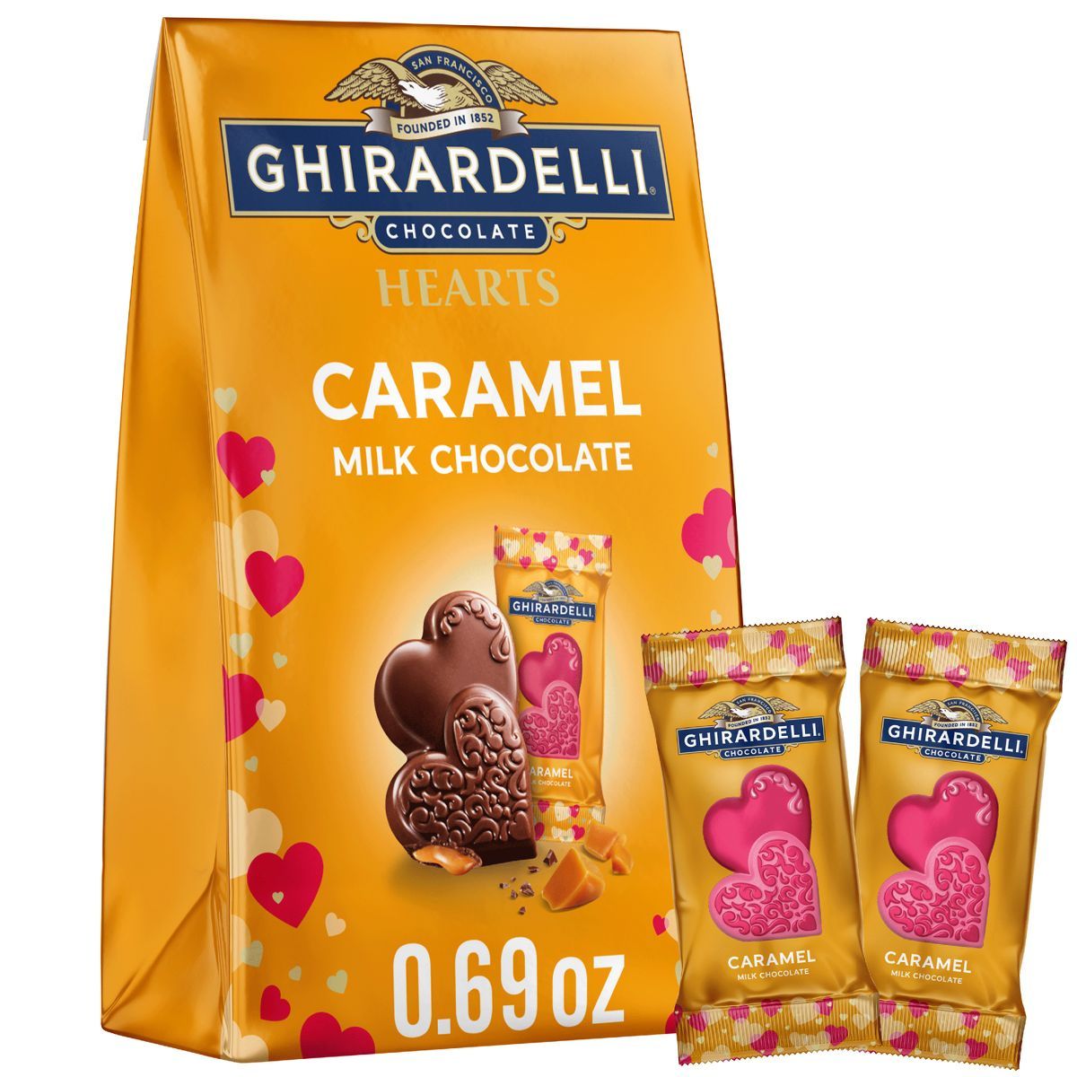 Ghirardelli Valentine's Milk & Caramel Duet Hearts XS Bag - 0.69oz | Target