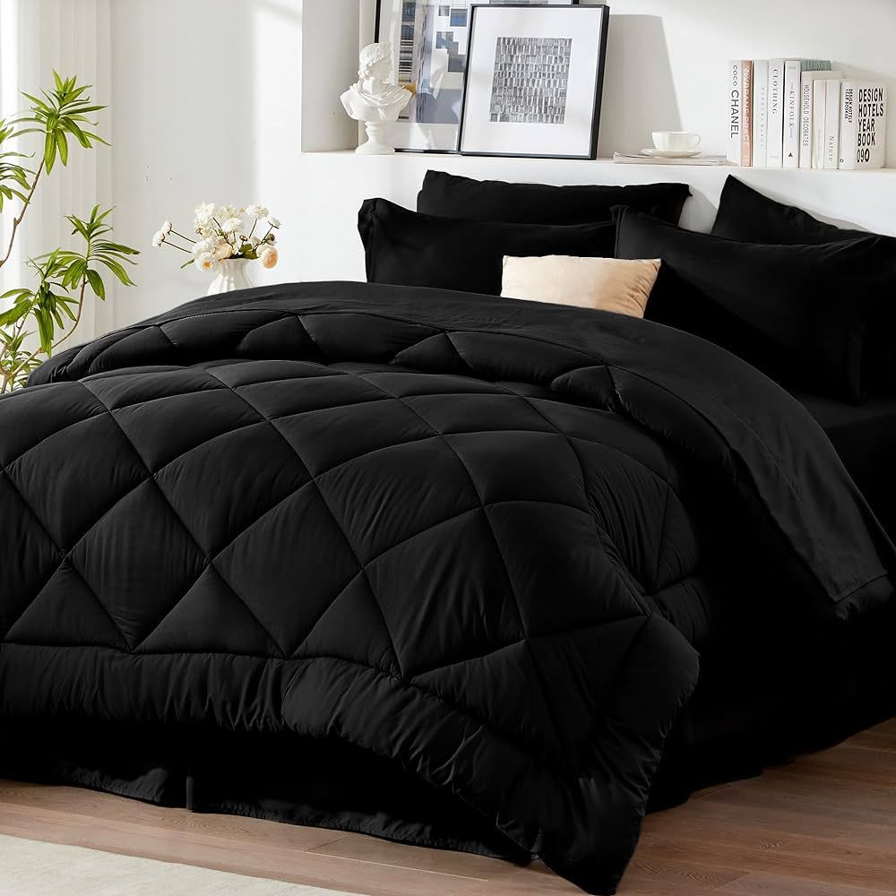 Newspin King Bed in a Bag 8 Pieces Comforter Set, Black All Season Bed Set, King Bedding Sets wit... | Amazon (US)