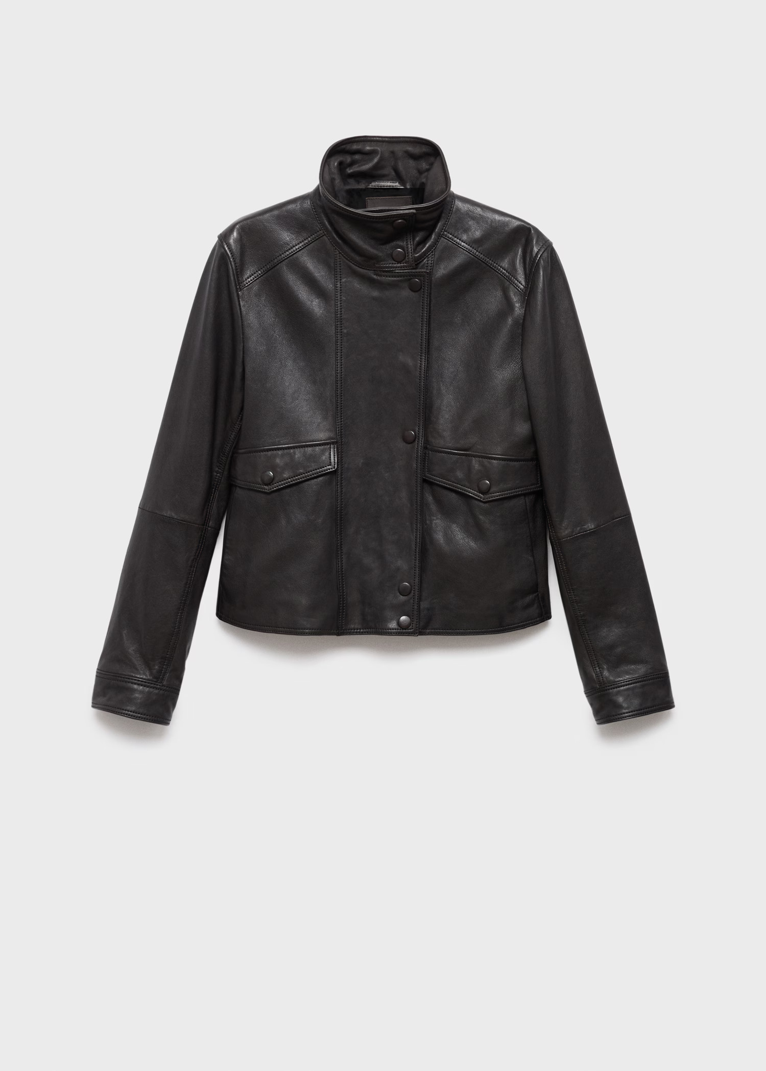 High-neck leather jacket - Women | MANGO USA | Mango (US/MX/AU)