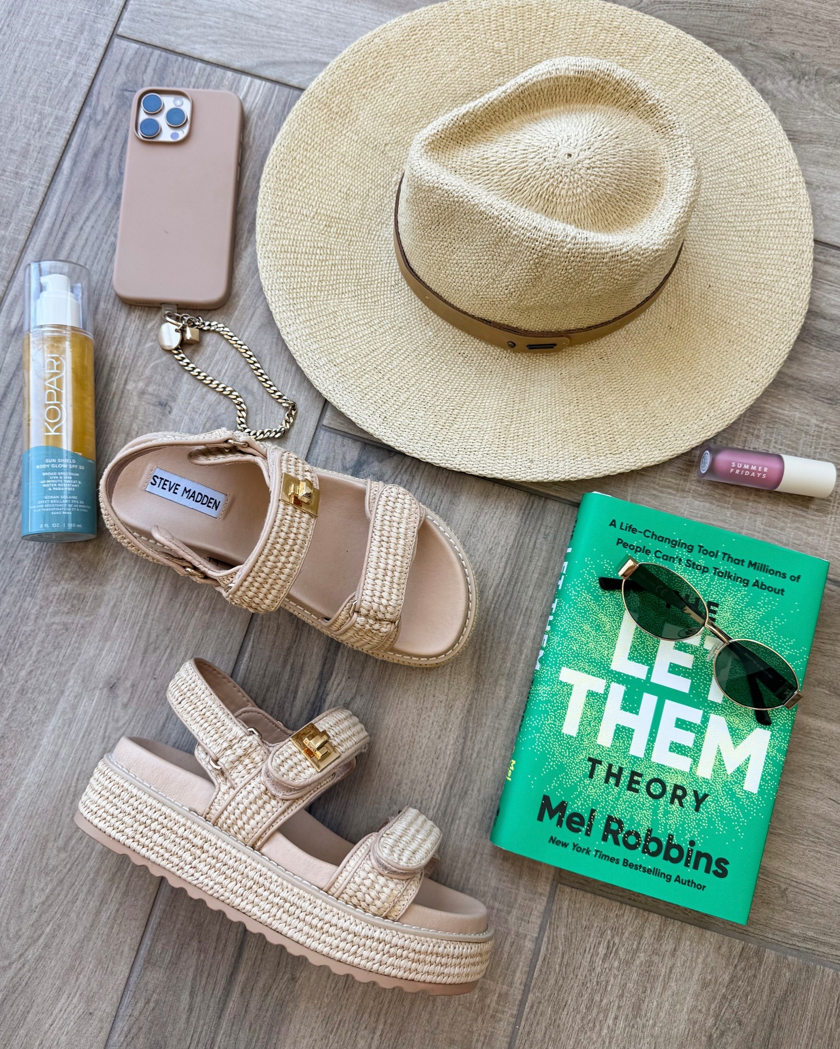 Summer…beach hat, chunky sandals tts, designer inspired sunnies, a book I can’t wait to read! Shimmer sunblock. Phone case and wrist charm, new fav lip oil

#LTKSeasonal #LTKShoeCrush #LTKGiftGuide