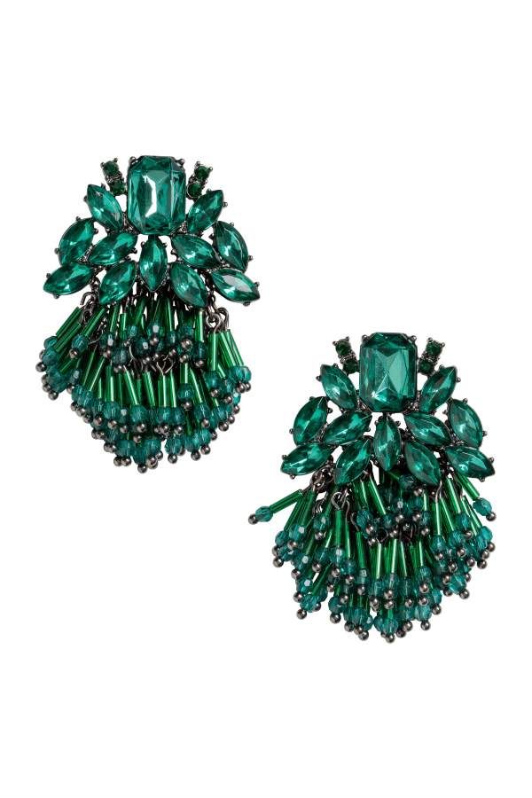 H & M - Earrings with Rhinestones - Dark green - Women | H&M (US + CA)