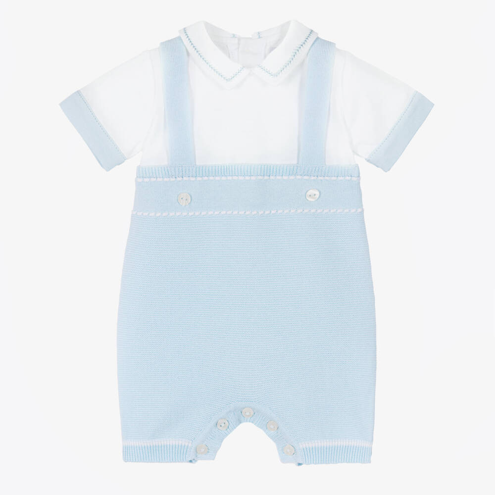 Emile Et Rose Boys Pale Blue & White Cotton-Knit Shortie | Childrensalon