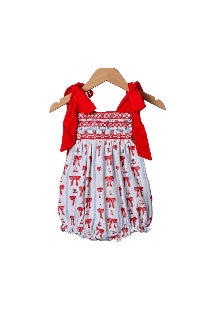 Smocked Red, White and Bow Heirloom Bubble | The Smocked Flamingo