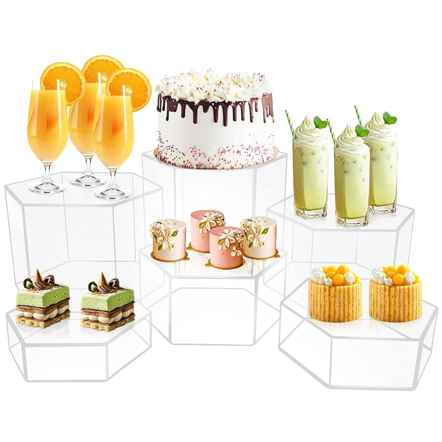 6 Pcs Buffet Risers, Dessert Stands, Acrylic Boxes for Display, Hexagonal Jewelry Showcase, Riser... | Amazon (US)