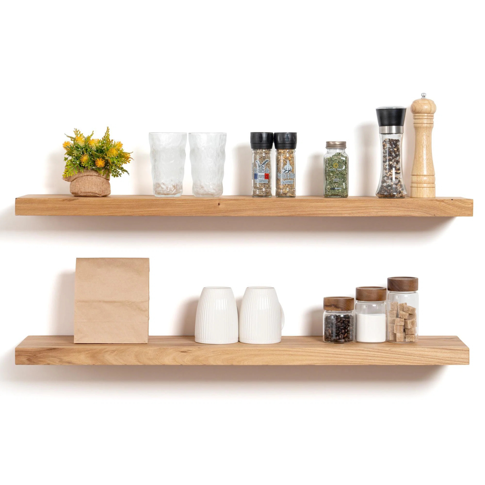 Desseray Set of 2 Reclaimed Elm Floating Shelves | Wayfair North America