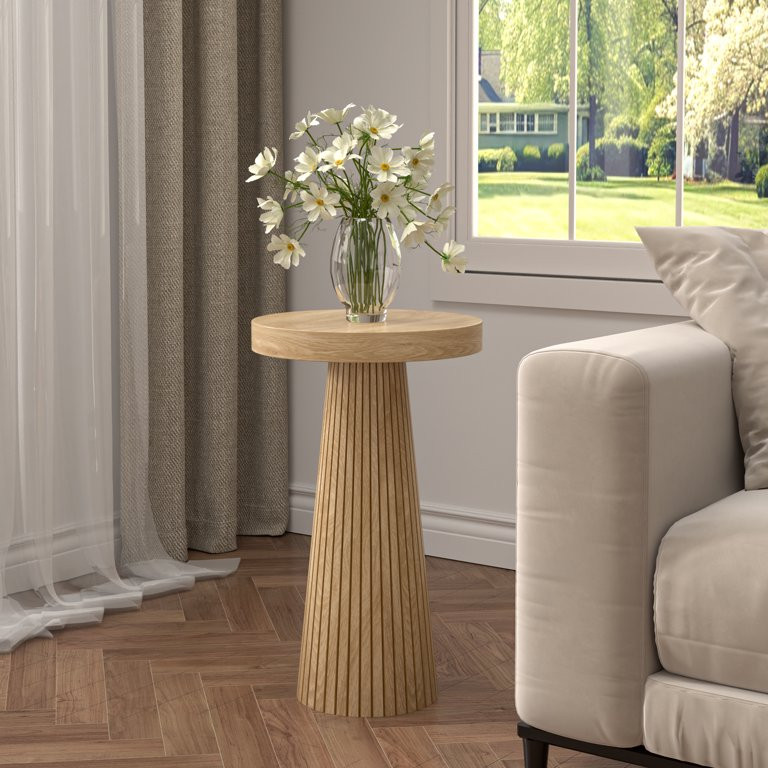 Side Table, Small Round End Table with Fluted Accent, Mid-Century Modern Nightstand for Small Spa... | Walmart (US)