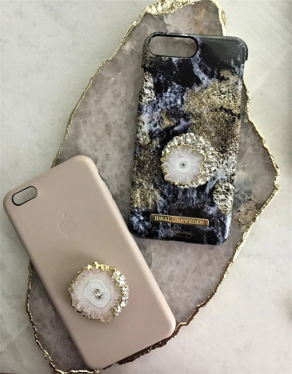 Swarovski & Gold Dipped Quartz Stone Phone Grip Cap,Phone Stand Cap- Choose your Style | Etsy (US)