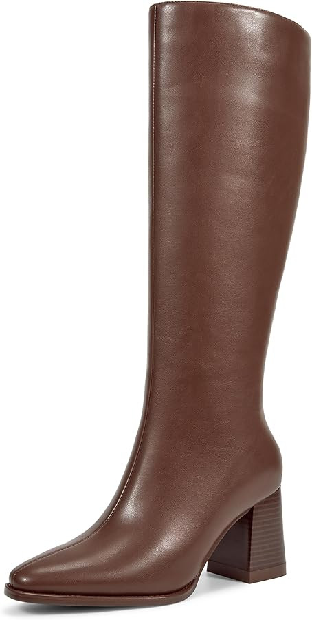 wetkiss Rhinestone/PU Low Chunky Pointed Toe Knee High Boots for Women with Full Bling Sparkly Cr... | Amazon (US)