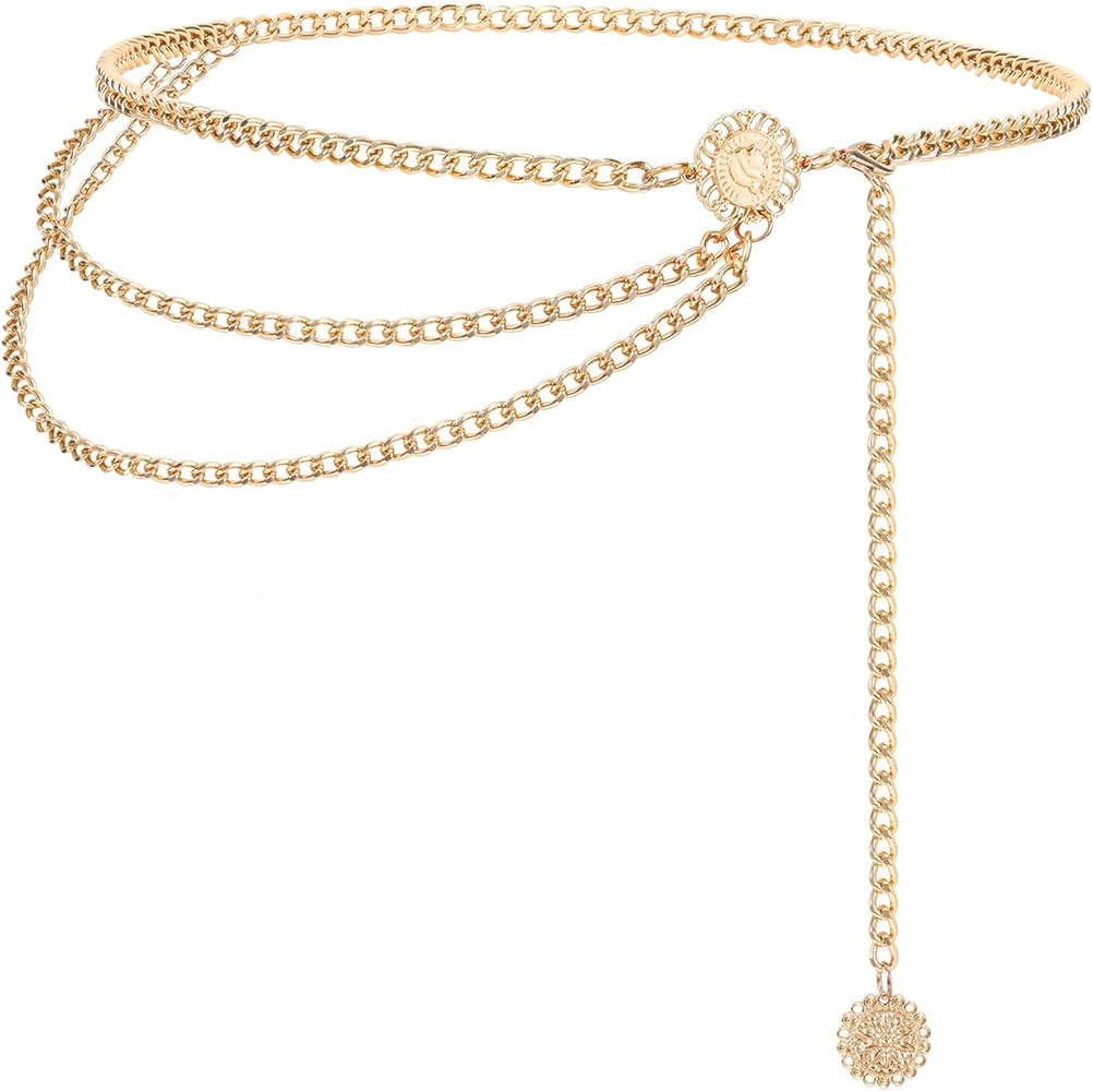 SUOSDEY Metal Chain Belt Women Belly Waist Chain Fashion Body Link Belts | Amazon (US)