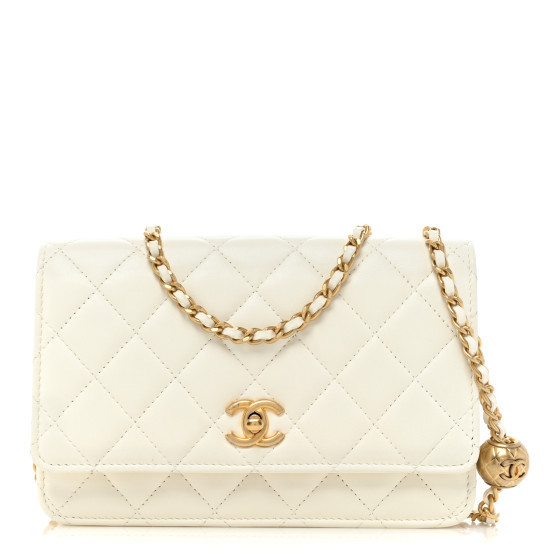 Lambskin Quilted CC Pearl Crush Wallet on Chain WOC White | FASHIONPHILE (US)