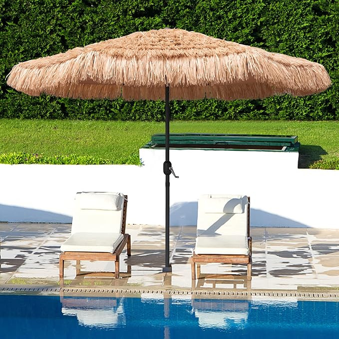 AMMSUN 9ft Hula Thatched Tiki Umbrella Hawaiian Style Beach Patio Umbrella and 8 Ribs with Crank ... | Amazon (US)