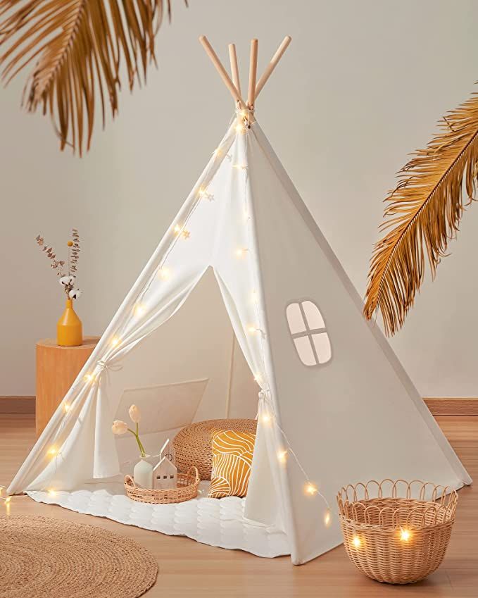 Teepee Tent for Kids with Light & Padded Mat & Carry bag -Tiny Land Outdoor Kids Teepee Tent, Was... | Amazon (US)