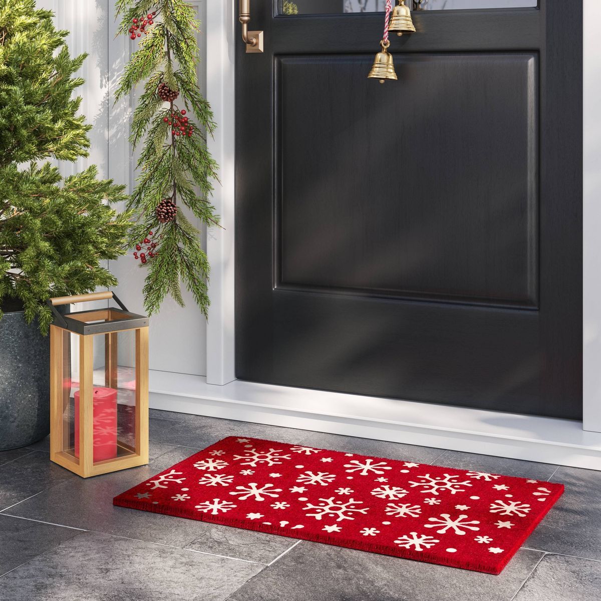 1'6"x2'6" Snowflake Coir Christmas Doormat Red - Wondershop™ | Target