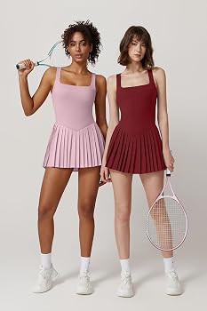 QINSEN Womens Square Neck Tennis Dress Pleated Sleeveless Built in Shorts Golf Athletic Dress wit... | Amazon (US)