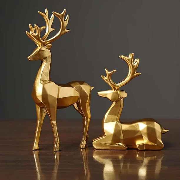 Nordic Style Origami Elk Resin Sitting Standing Deer Statues, Reindeer Figurines Desk Ornament Gr... | Walmart (US)