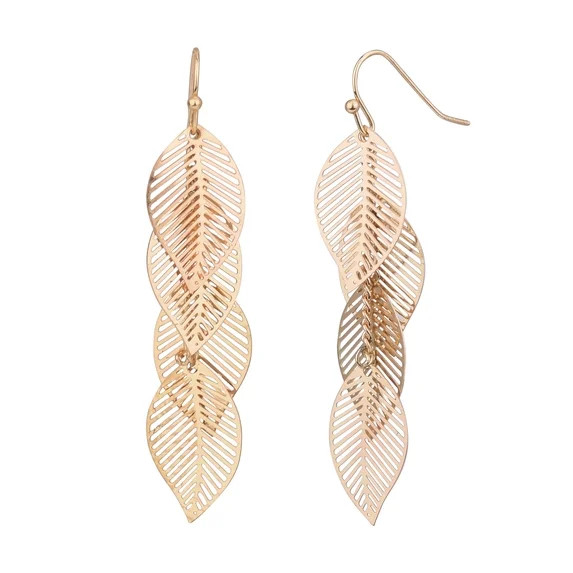 Time and Tru Adult Women's Gold Tone Multi Filigree Leaf Metal Drop Earring | Walmart (US)