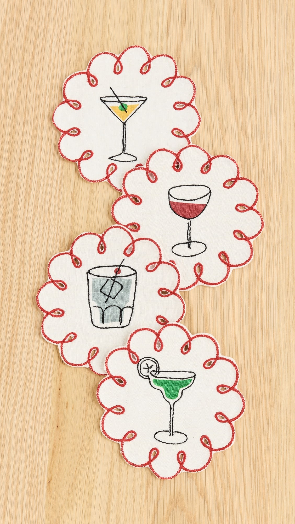 Set of 4 Cocktail Embroidered Linen Coasters | Shopbop
