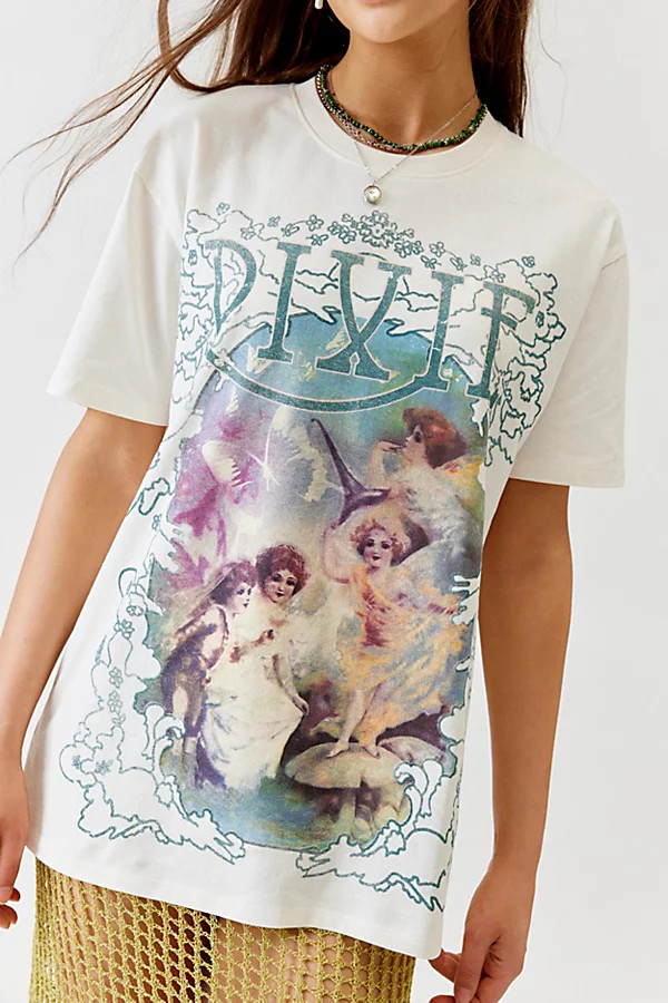 Pixie Distressed T-Shirt Dress in Ivory, Women's at Urban Outfitters | Urban Outfitters (US and RoW)