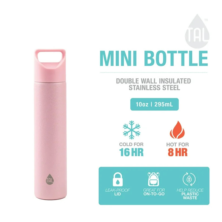 TAL Mini Tumbler 10 oz Pink Solid Print Stainless Steel Water Bottle with Screw Cap | Walmart (US)