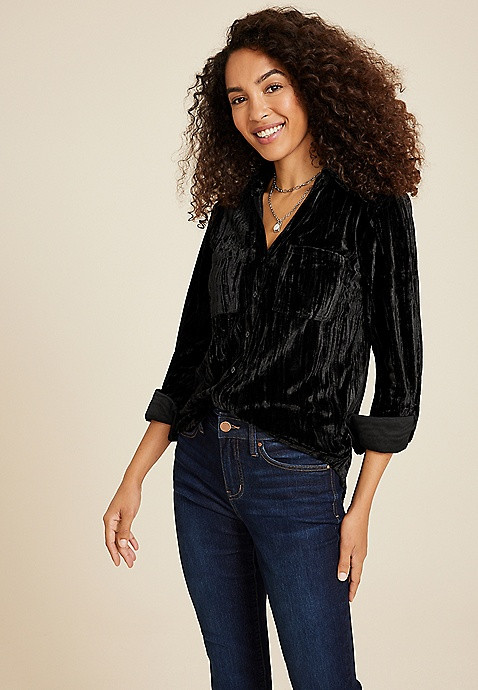 Winona Velvet Button Down Blouse | Maurices