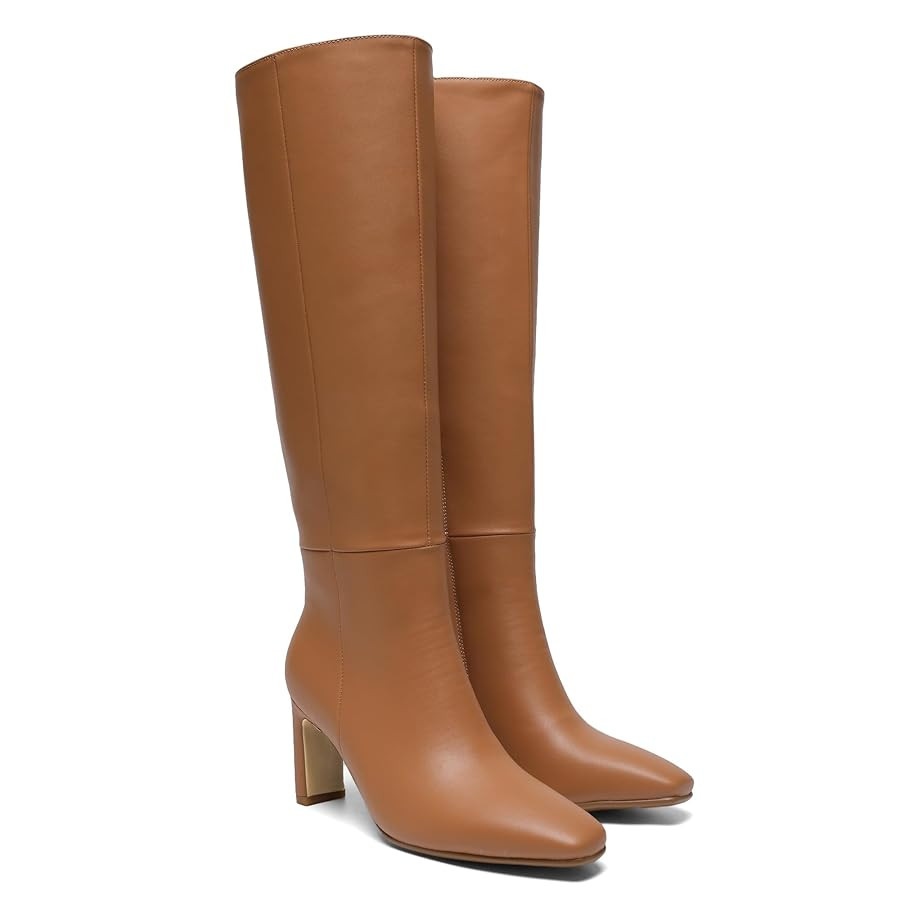 Burgundy Knee High Boots for Women Square Toe Chunky Heeled Boots Fall Dress Elastic Tall Boots w... | Amazon (US)