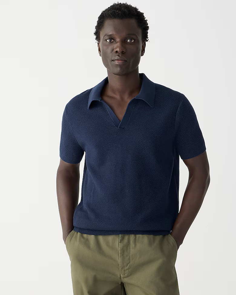 Short-sleeve cotton mesh-stitch johnny-collar sweater-polo | J. Crew US