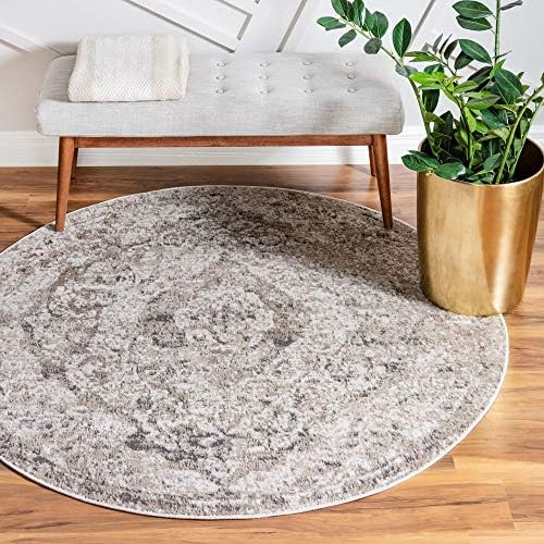 Rugs.com Oregon Collection Rug – 5 Ft Round Beige Low-Pile Rug Perfect for Kitchens, Dining Roo... | Amazon (US)