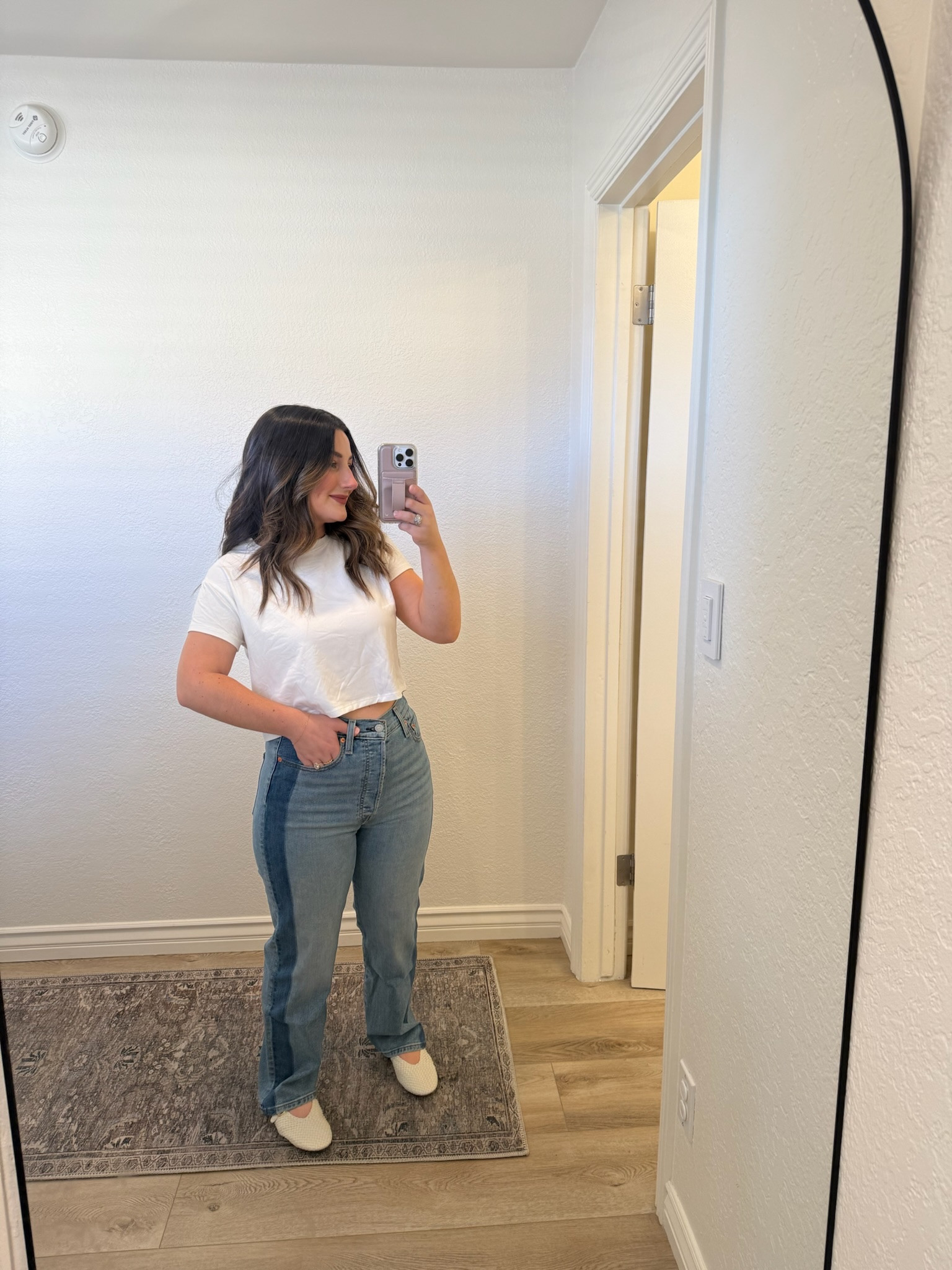 Loving these jeans! Paired with a slightly cropped tee and flats! 

Size small in tee, size 27 in jeans (5'0" 140lbs) 

Petite friendly outfit, Casual everyday outfit


#LTKootd #LTKPetite #LTKSaleAlert