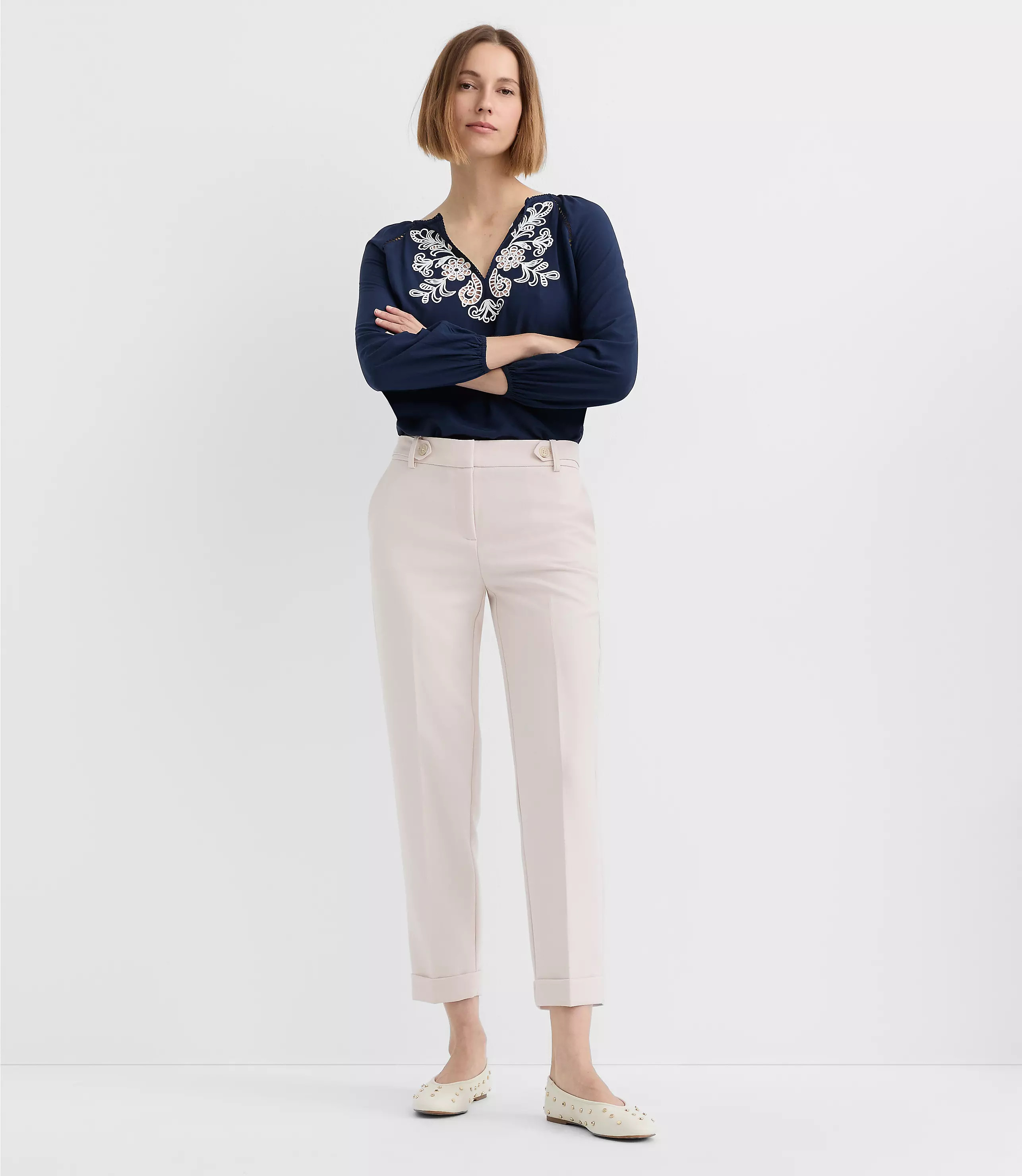 Cuffed Riviera Slim Pants in Melange | LOFT