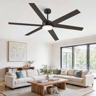 60" Modern Black Ceiling Fan With Light, Remote & App Control For Large Rooms/medium Room | Wayfair North America