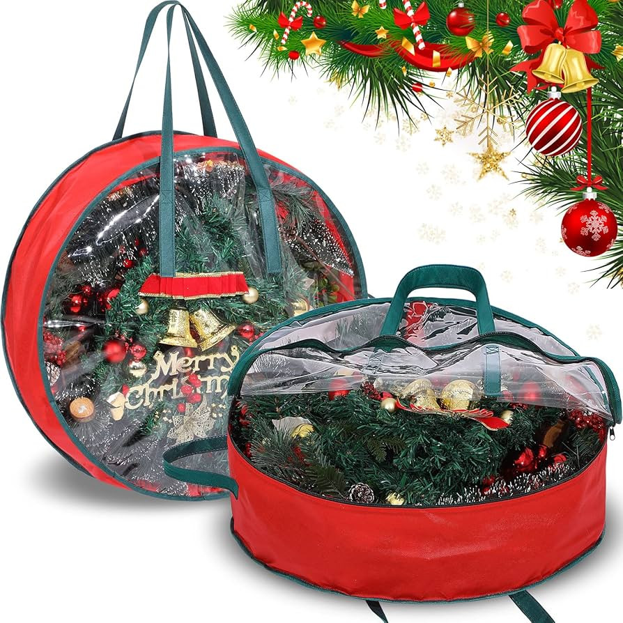 Shappy 2 Pcs Christmas Wreath Storage Bag Clear Wreath Box Wreath Storage Containers with Clear W... | Amazon (US)