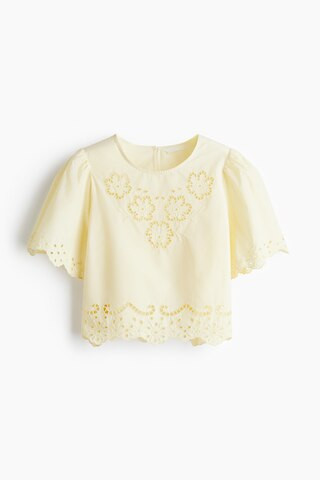 H & M - Cotton Top with Eyelet Embroidery - Light Yellow | H&M (US + CA)