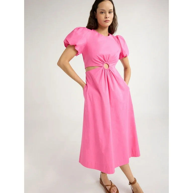 Scoop Women’s and Women's Plus Puff Sleeve O-Ring Dress, Sizes XS-4X | Walmart (US)