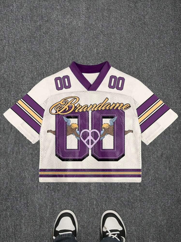 Noixe Men's Number Print V-Neck Short Sleeve Casual T-Shirt | SHEIN