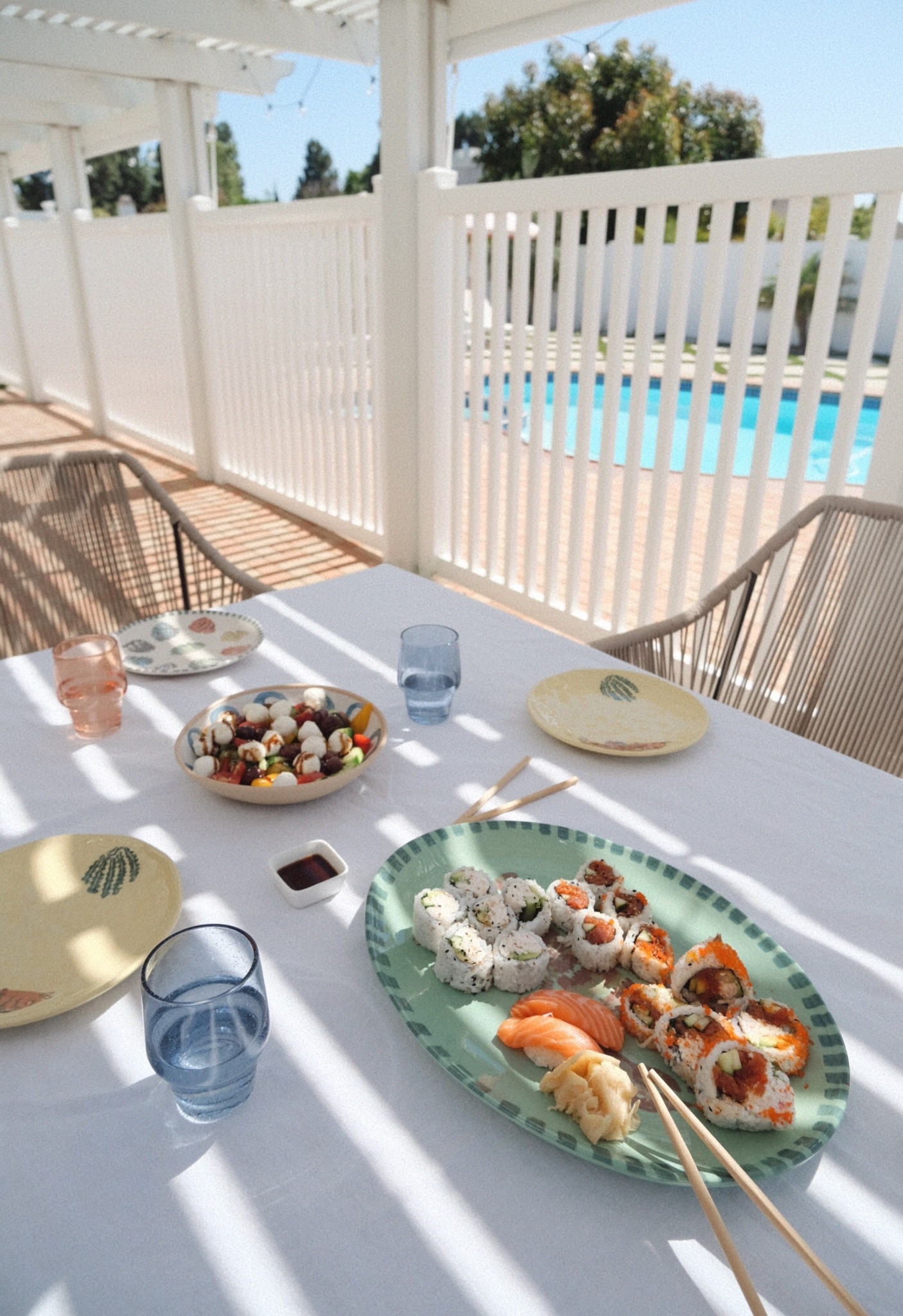 Sushi summers in the backyard 🌊🐟 🥢 cutest target coastal tableware finds. Linked! 