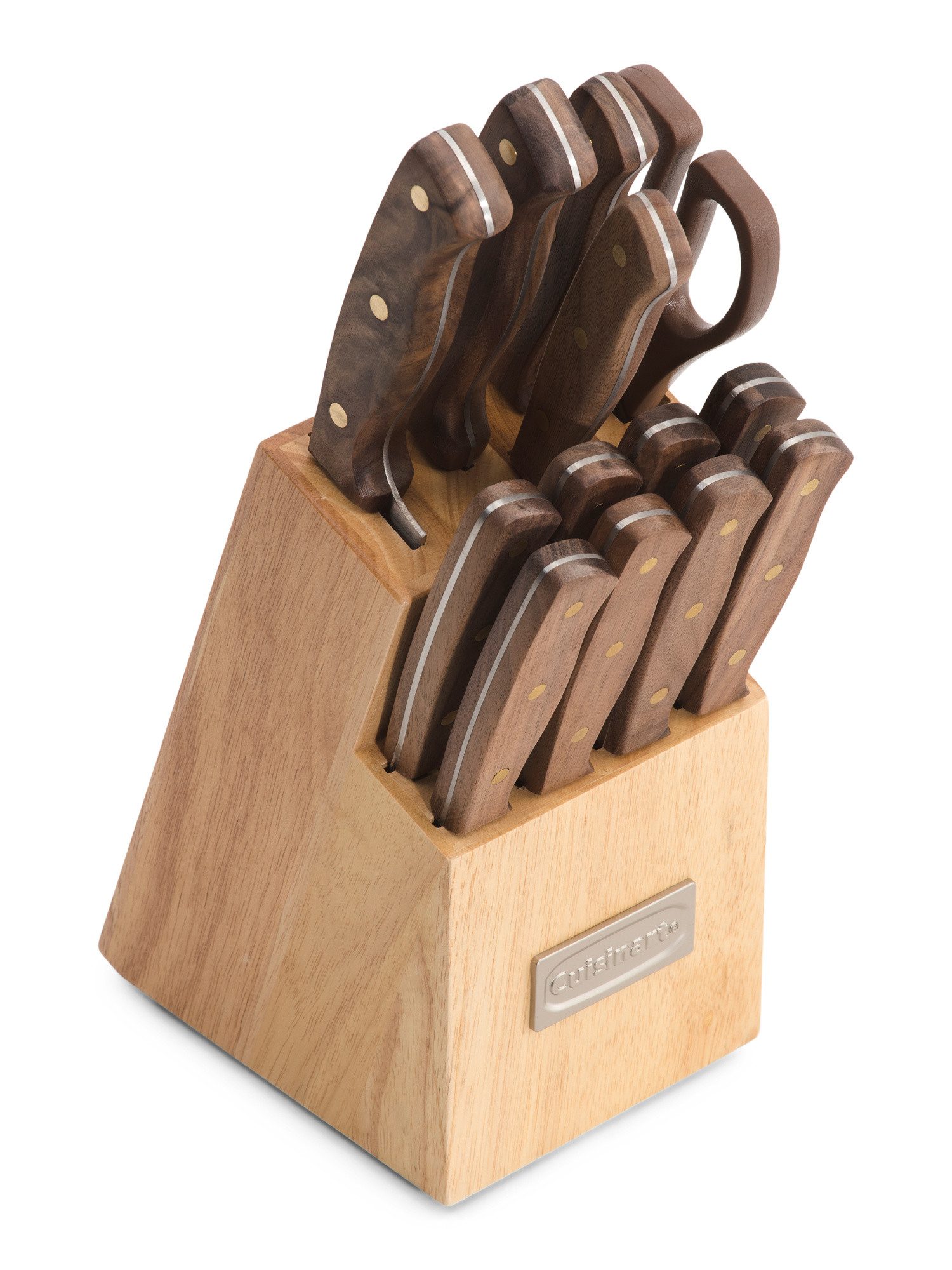 14pc Stainless Steel Triple Rivet Walnut Block Knife Set | TJ Maxx