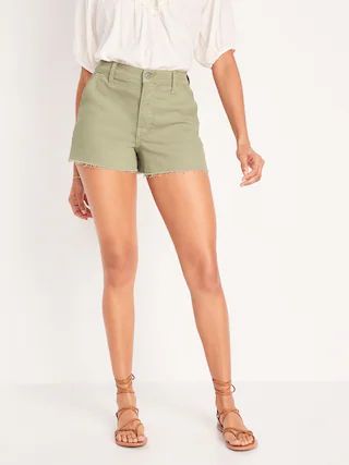 Higher High-Waisted Sky-Hi A-Line Cut-Off Workwear Jean Shorts for Women -- 3-inch inseam | Old Navy (US)