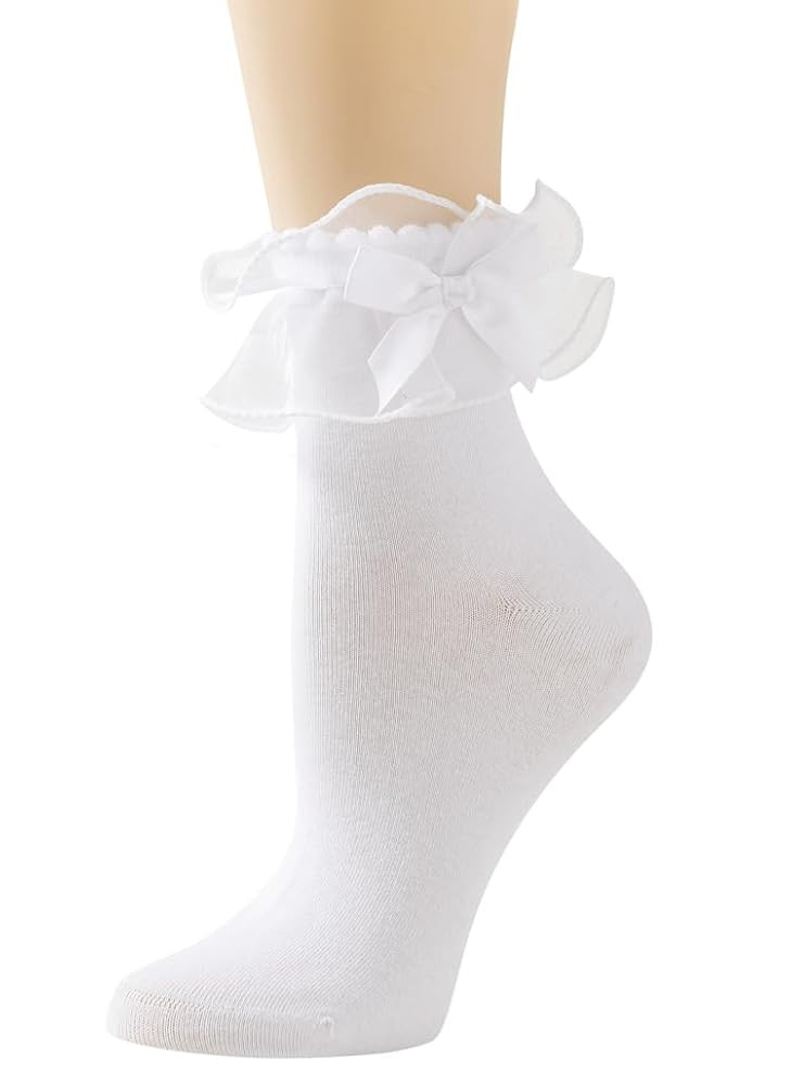 SEMOHOLLI Lace Ruffle Frilly Ankle Socks for Women, Cute Cotton Socks with Lace Bow Ruffle Trim | Amazon (US)