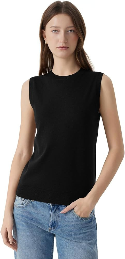 SUUKSESS Women Silk Cashmere Blend Crew Neck Sweater Vests Sleeveless Tank Tops | Amazon (US)