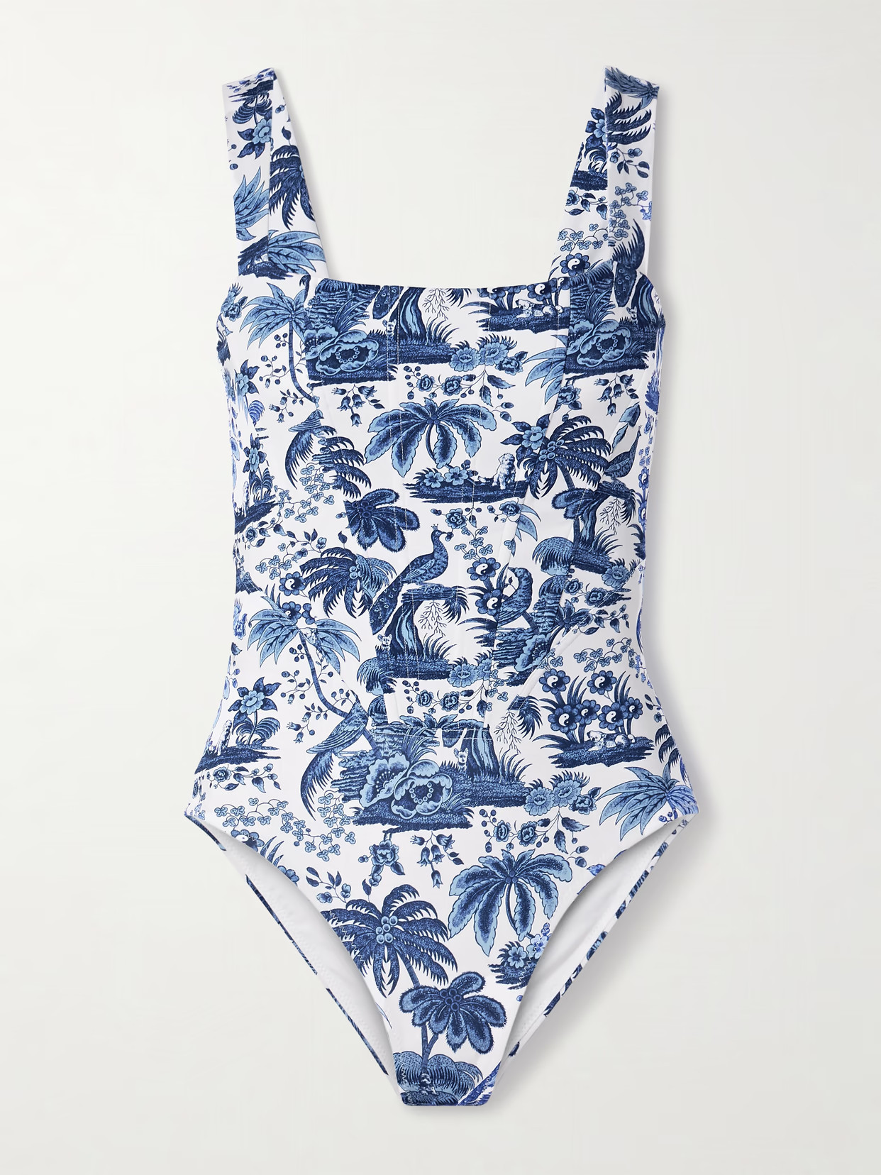 STAUD - Adelaide Paneled Printed Recycled Swimsuit - White | NET-A-PORTER (US)