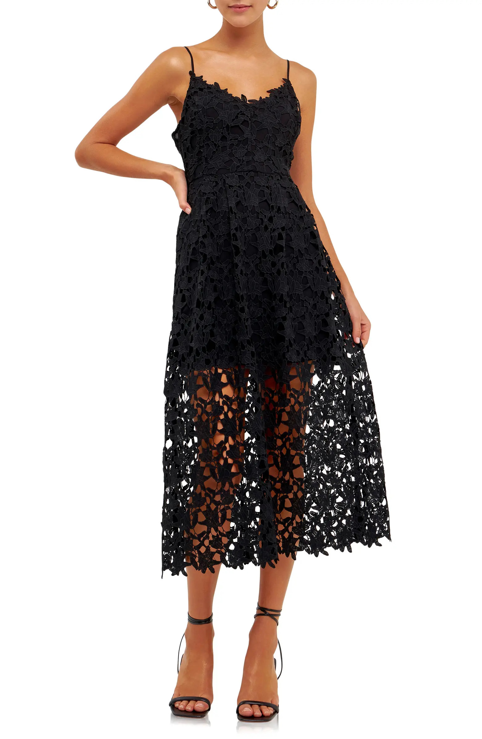 Lace Spaghetti Strap Midi Dress | Nordstrom