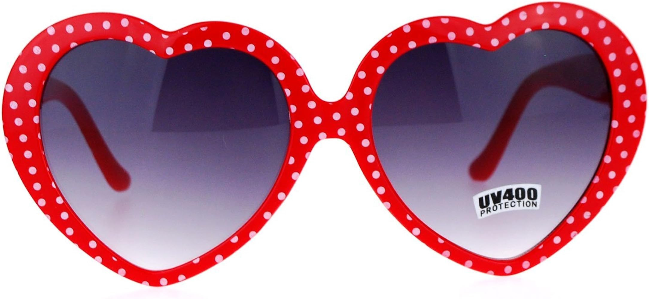 SA106 Polka Dot Print Plastic Heart Shape Cute Womens Sunglasses | Amazon (US)
