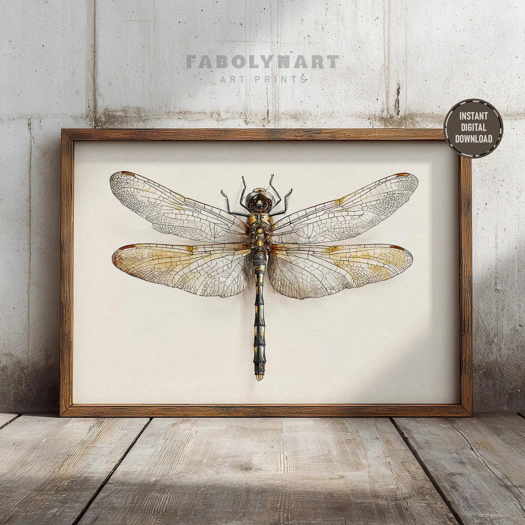 Printable Dragonfly Wall Art Print, Minimalist Neutral Dragonfly Watercolor Painting, Earth Tones... | Etsy (US)